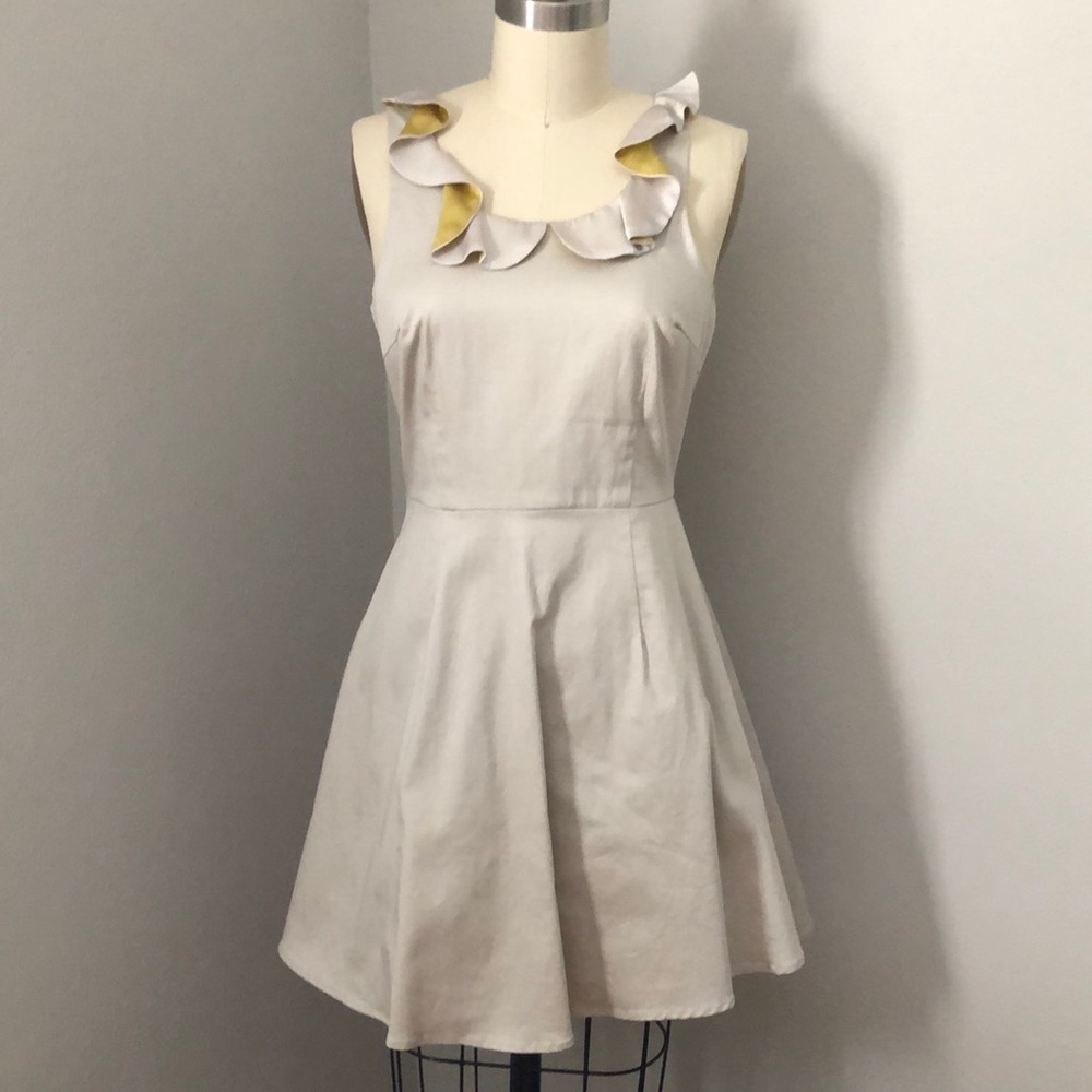 Gray & gold A Line dress with low back with silk